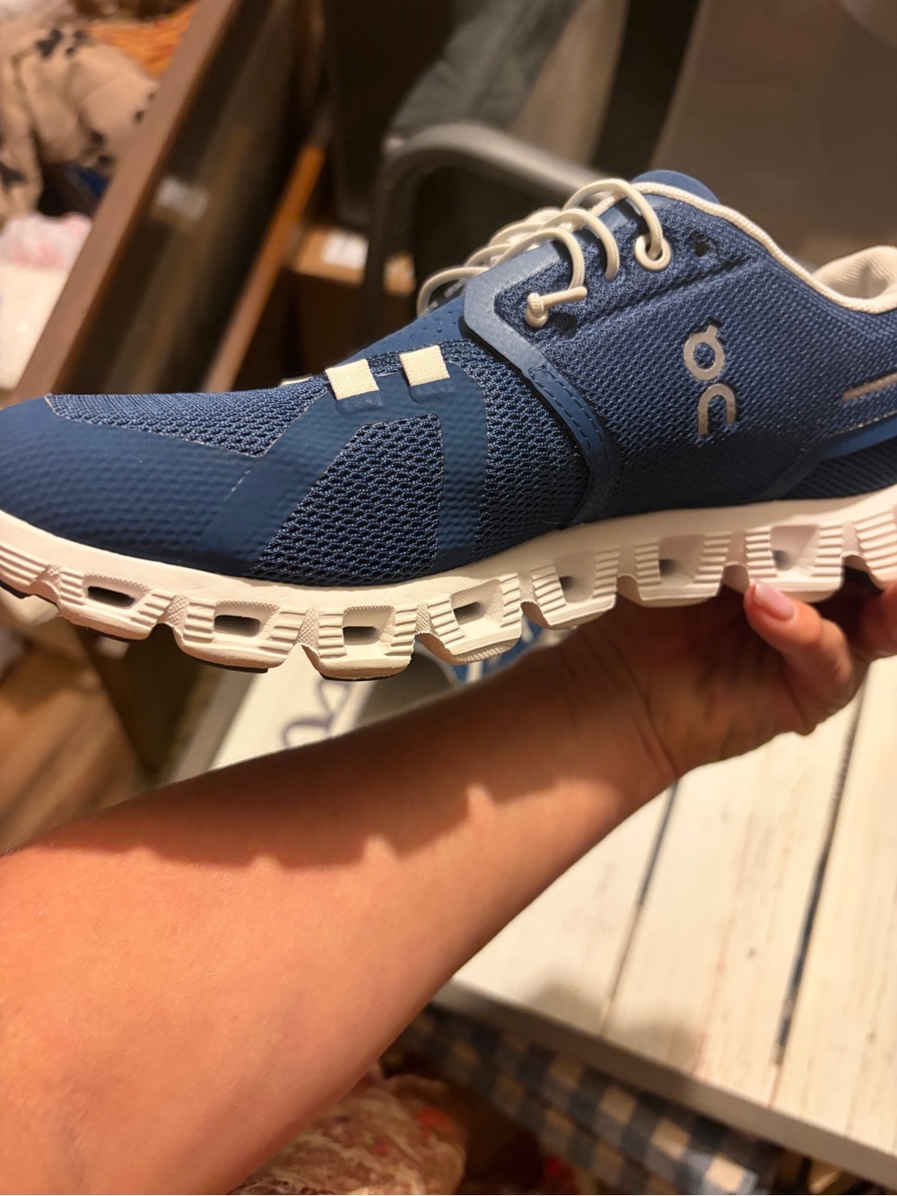 Women’s OnCloud Running Blue and White Athletic Sneakers - Picture 7 of 10